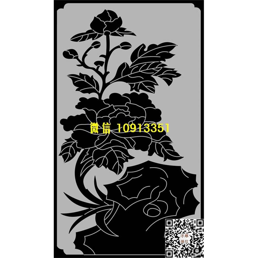 精雕图18(1)牡丹墓碑板精雕图线雕图线条图单线铣底图_电脑雕刻plt文泰矢量图精雕图浮雕图